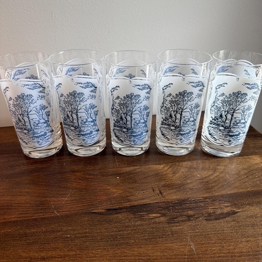Royal Glass Vintage Currier & Ives Old Grist Mill Highball 12oz Tumbler Set of 5